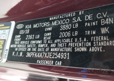 2018 Kia Forte Lx from USA, damaged, VIN 3KPFK4A7XJE254931